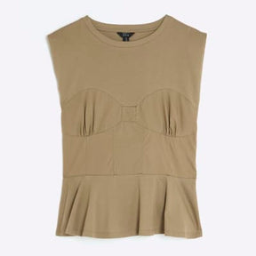 Khaki Sleeveless Tie Back Corset Top