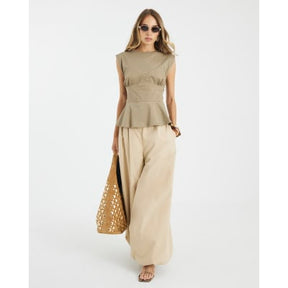 Khaki Sleeveless Tie Back Corset Top