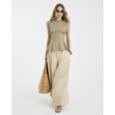 Khaki Sleeveless Tie Back Corset Top