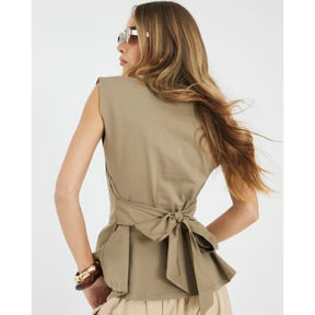 Khaki Sleeveless Tie Back Corset Top