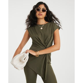 Khaki Sleeveless Twist Front Top