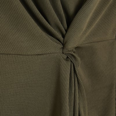 Khaki Sleeveless Twist Front Top