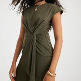 Khaki Sleeveless Twist Front Top