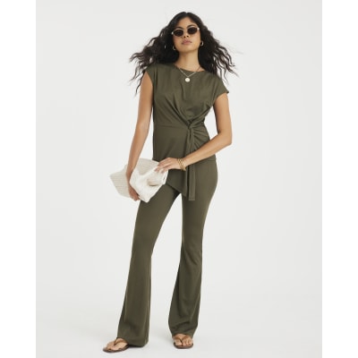Khaki Sleeveless Twist Front Top
