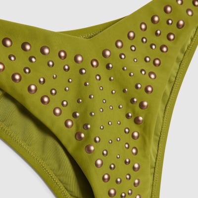 Khaki Studded Low Waisted Bikini Bottoms