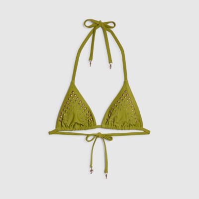 Khaki Studded Triangle Bikini Top