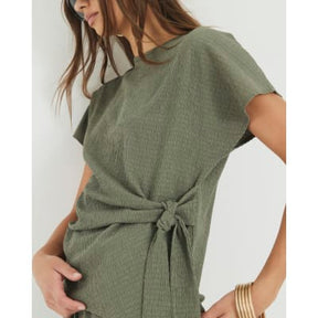 Khaki Textured Tie Detail T-shirt