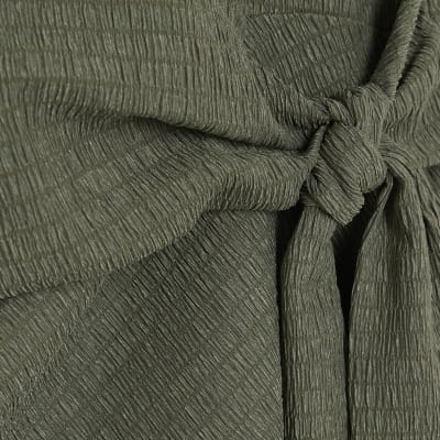 Khaki Textured Tie Detail T-shirt