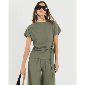 Khaki Textured Tie Detail T-shirt