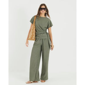 Khaki Textured Tie Detail T-shirt