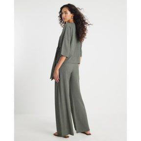 Khaki Textured Wide Leg Trousers