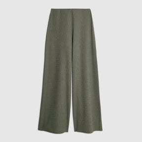 Khaki Textured Wide Leg Trousers
