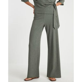 Khaki Textured Wide Leg Trousers