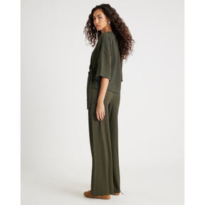 Khaki Textured wide leg Trousers