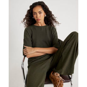 Khaki Textured wide leg Trousers