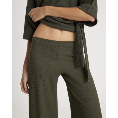 Khaki Textured wide leg Trousers