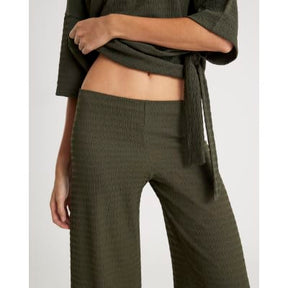 Khaki Textured wide leg Trousers