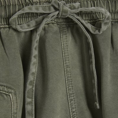 Khaki Tie Waist Denim Shorts