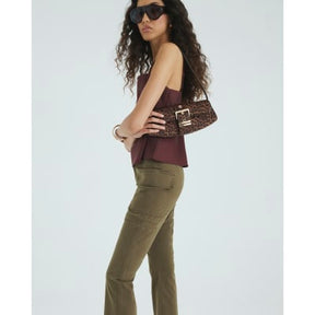 Khaki Twill Flared Cargo Trousers