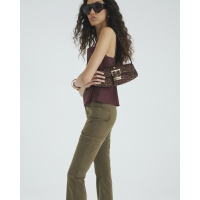 Khaki Twill Flared Cargo Trousers