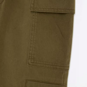 Khaki Twill Flared Cargo Trousers