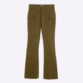Khaki Twill Flared Cargo Trousers