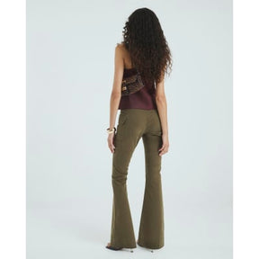 Khaki Twill Flared Cargo Trousers
