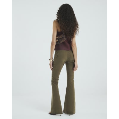 Khaki Twill Flared Cargo Trousers