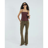 Khaki Twill Flared Cargo Trousers