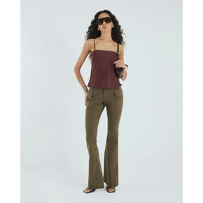 Khaki Twill Flared Cargo Trousers