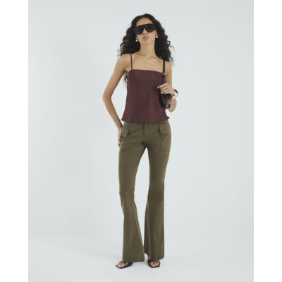 Khaki Twill Flared Cargo Trousers