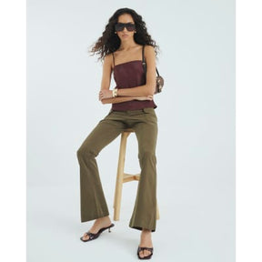 Khaki Twill Flared Cargo Trousers