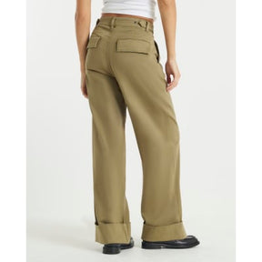 Khaki Twill Straight Leg Trousers