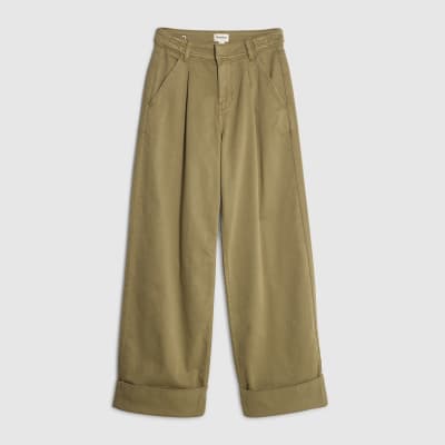Khaki Twill Straight Leg Trousers
