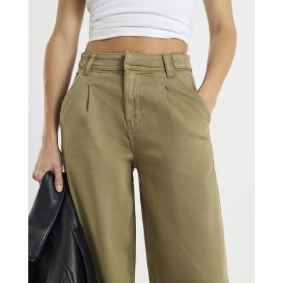 Khaki Twill Straight Leg Trousers