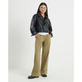 Khaki Twill Straight Leg Trousers