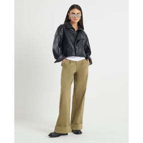 Khaki Twill Straight Leg Trousers