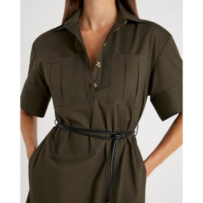 Khaki Utility Mini Shirt Dress