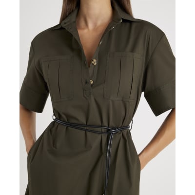 Khaki Utility Mini Shirt Dress