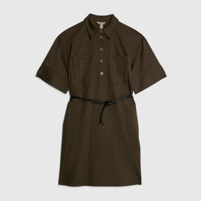 Khaki Utility Mini Shirt Dress