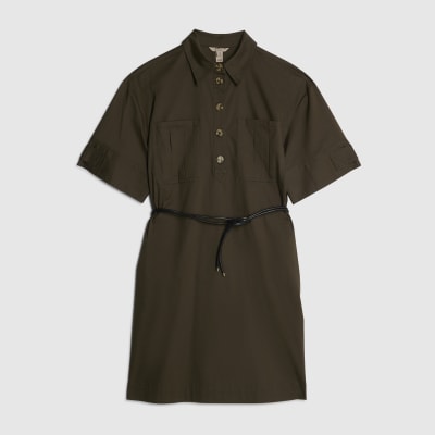 Khaki Utility Mini Shirt Dress