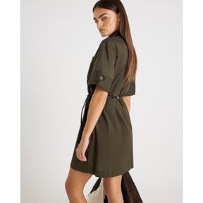 Khaki Utility Mini Shirt Dress