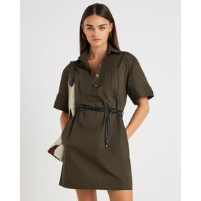Khaki Utility Mini Shirt Dress