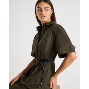 Khaki Utility Mini Shirt Dress