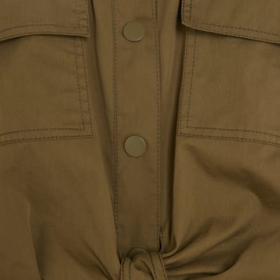 Khaki Utility Tie Front Midi Shirt Dress