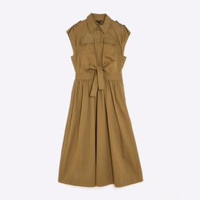 Khaki Utility Tie Front Midi Shirt Dress