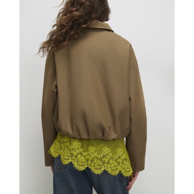 Khaki Utiltiy Zip Through Harrington Jacket