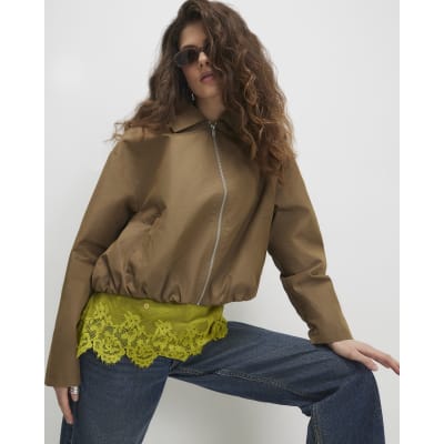Khaki Utiltiy Zip Through Harrington Jacket