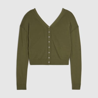 Khaki V Neck Cardigan