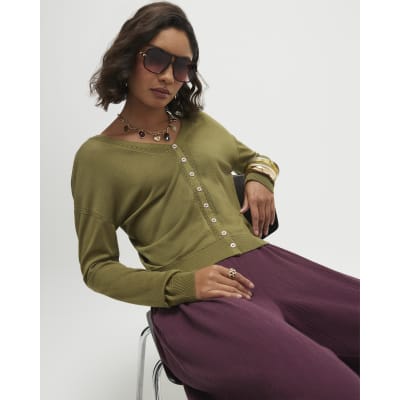 Khaki V Neck Cardigan